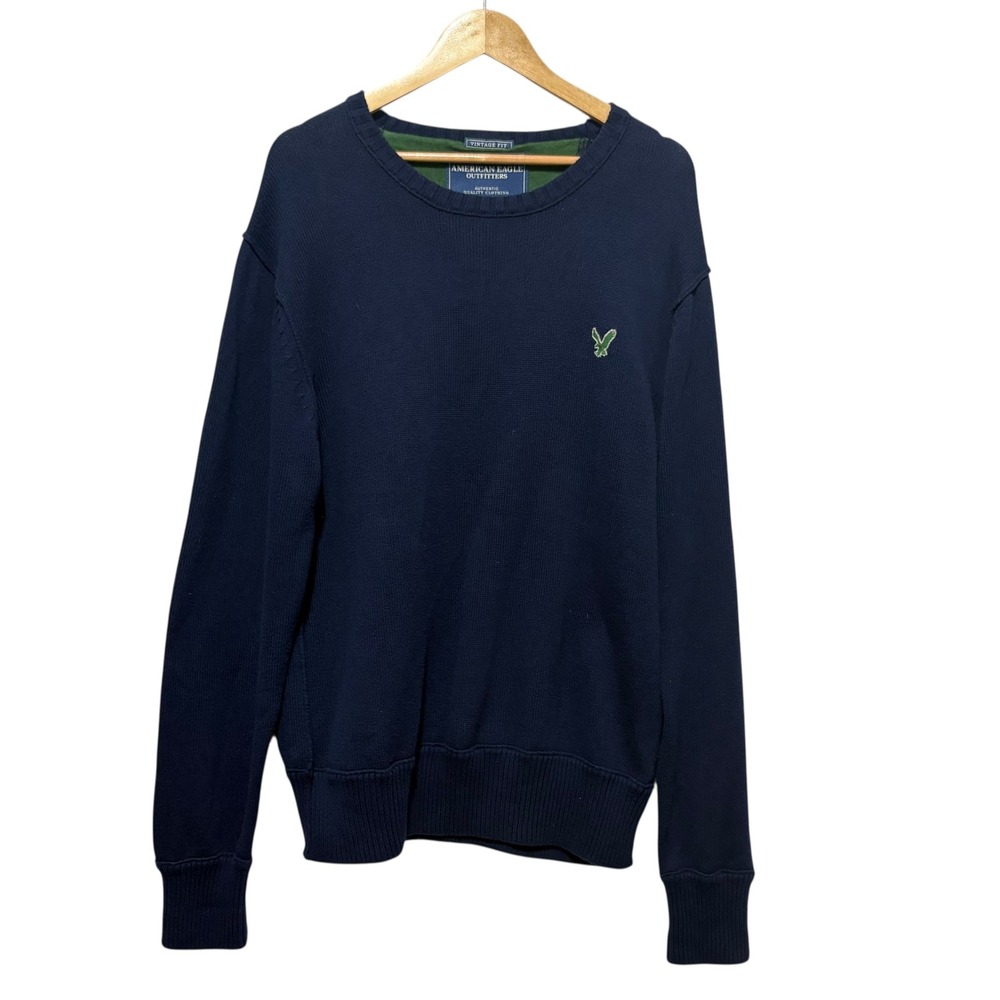 VTG Y2K American Eagle Men Sweater‎ XL Navy Cotton Waffle Knit Preppy Outdoor